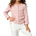 thumbnail image 4 of Rrxhxhs Cardigan for Girls Solid Color Crew Neck Side Drawstring Button Front Long Sleeve Loose Casual Cover Up, 4 of 6