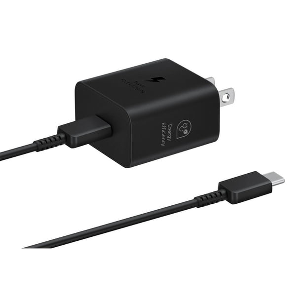 Cargador de pared Samsung, adaptador de corriente de 25 W con cable tipo C, negro