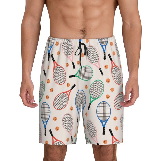 Kdxio Cute Tennis Racket Print Mens Shorts, Breathable Lounge Sleepwear Set with Elastic Waistband and Pockets-XX-Large