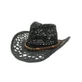 thumbnail image 2 of AWZXDE Unisex Summer Western Cowboy Hat Shapeable Straw Hollowed Out Sun Hat Men Women Style Black, 2 of 2