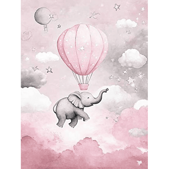 Cute Elephant Hot Air Balloon Canvas Print/Wall Art，Suitable for Bedroom，Living Room，Nursery，Kids Room，Playroom Decoration.