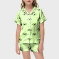 thumbnail image 4 of Bow Pajamas Silk Satin Cute Bow Pjs 2 Piece Button Up Short Sleeve Top and Shorts Set Loungewear Sleepwear Nightgown Birthday Pajamas Toddler, 4 of 5