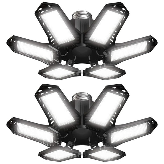 Sentryse LED Garage Lights Bulb 2 Pack, 6500K Led Shop Light with 6 Deformable Panels, Basement Barn Ceiling Lights, E26/E27 for Warehouse