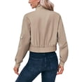 thumbnail image 4 of Long Sleeve Stand Collar Solid Women Zipper Bomber Jacket Motorcycle Crop Coat, 4 of 6