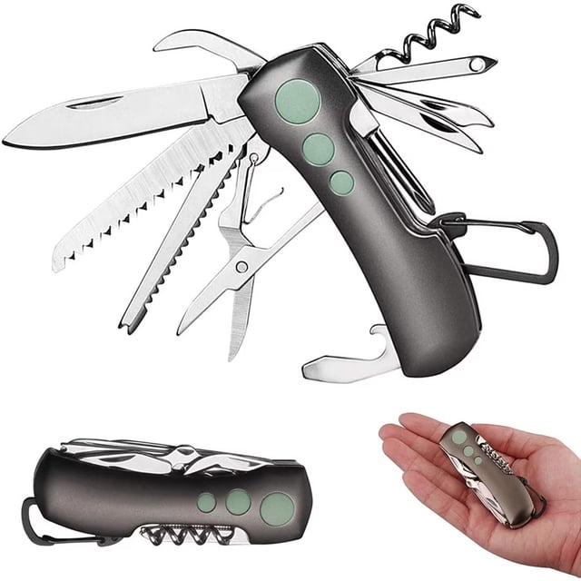 1 navaja de bolsillo estilo suizo con tijeras, destornillador, abridor de botellas, mosquetón, regalos para hombres y mujeres. ER