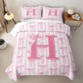 thumbnail image 2 of Meiyoeat Girly Bow Letter Twin Quilt Set for Girls Adults,Cute Stripe Twin Coverlet Set,Light Pink White, 2 of 7