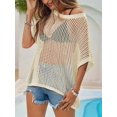 thumbnail image 6 of Womens Crochet Sweater Tops Batwing Short Sleeve Oversized Boat Neck Boho Knit Summer Beach Cover Ups, 6 of 7