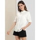 thumbnail image 4 of INSPIRE CHIC Blusas Elegante Con Cuello De Volantes Manga Corta Cuello Alto Camisa Con Botones Para Mujer Blanco L, 4 of 6