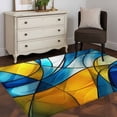 thumbnail image 5 of 4x6 Washable Area Rug, Abstract Art Non-Slip Rectangle Rug for Living Room Office, Blue Yellow Gradient Wavy Lines Geometric Modern Indoor Accent Floor Mat for Home Decor, 5 of 9