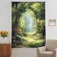 thumbnail image 3 of Forest Sheer Curtains 54 Inches Long, Nature Woodland Spring Scenic Green Trees Flower Light Filering Curtains, Breathable Simi Curtain Privacy Drapes for Kitchen Bathroom Small Window Treatment, 3 of 9