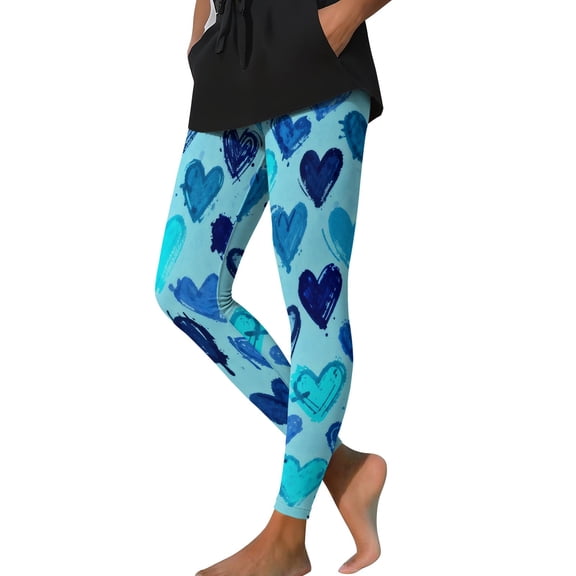 Vekome Leggings for Women Plus Size Valentines High Waisted Yoga Pants Seamless Heart Lightweight Running Tights Light Blue