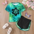 thumbnail image 2 of YDFCWXWGirls Summer Clothes Cute Print & Short Sleeve Shorts Set Girl Outfits Size 3-7 (Green, 5-6 Years), 2 of 5