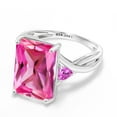 thumbnail image 3 of Gem Stone King 10K White Gold Pink Created Sapphire 3 Stone Engagement Ring for Women (10.60 Cttw, Emerald Cut 14X10MM, Trillion 4MM, Size 5), 3 of 5