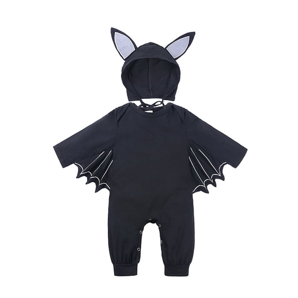 Baby Boy Jumpsuit Sudaderas con capucha de manga larga con temática de Halloween Mameluco de diseño de murciélago para recién nacido Niño Tamaño 80 Negro