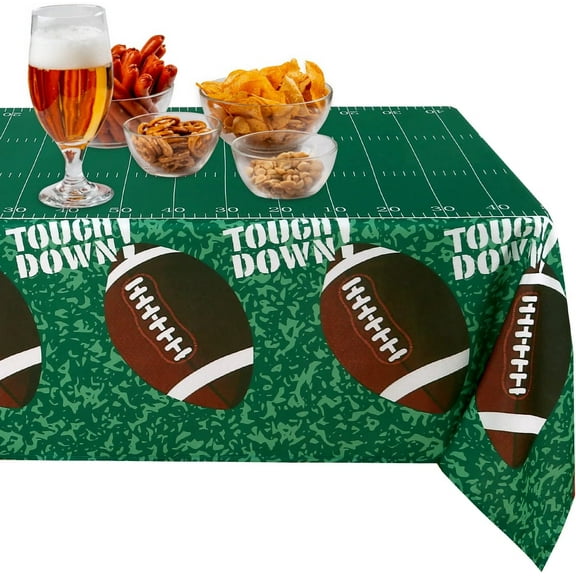 Football Tablecloth Rectangular 60 x 102 Inches, Fabric Green Superbowl Table Cover for Indoor Dining Outdoor Camping Party