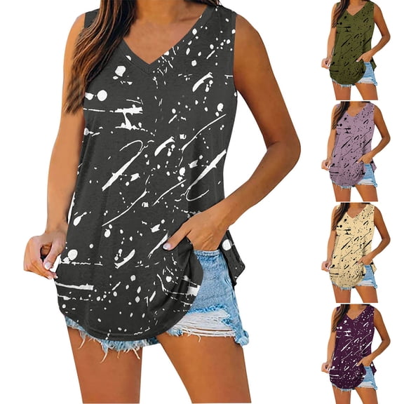Ashirexll Tank Tops for Women Summer Fashion Striped Printed V-Neck Tank Casual Loose Blouse Tops