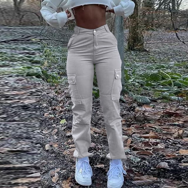 Cargo Jeans For Women Mid With Elastic Waist Plus Size Skinny Lifting Denim With Pockets