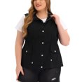 thumbnail image 2 of Women's Plus Size Utility Vest Stand Collar Cargo Pocket Drawstring Waist Sleeveless Jacket Black 4X, 2 of 7
