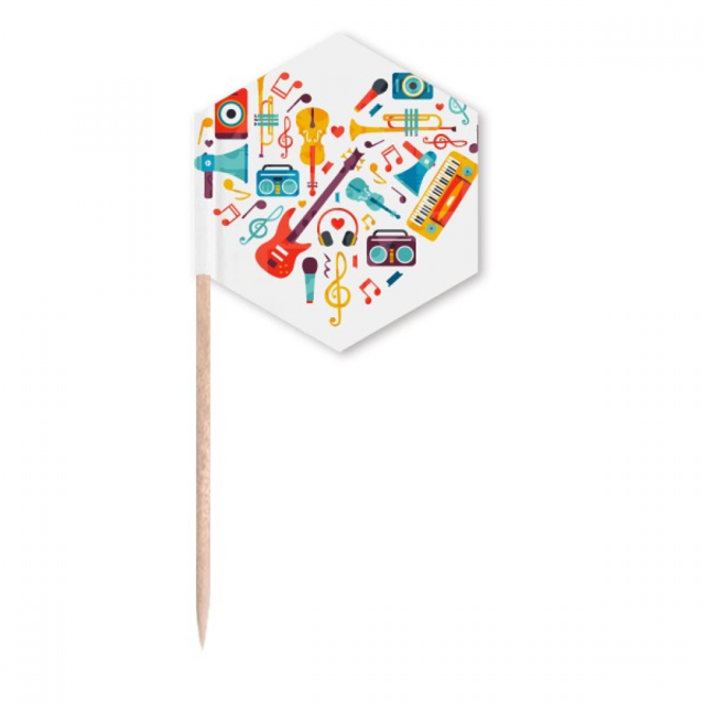 Guitar Music Instrument Heart Pattern Toothpick Flags Cupcake Picks Party Celebration