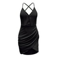 thumbnail image 3 of Alkepwun Plus Size Dresses for Curvy Women Sexy Deep V Neck Sleeveless Satin Ruched Open Back Bodycon Cami Mini Party Dress, 3 of 4