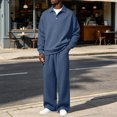 thumbnail image 2 of gibobby Mens 2 Pieces Sets Long Sleeve Casual Polo Shirt Fall Winter Loose Sweatpants Lounge Vacation Outfits Set (Dark Blue,2XL), 2 of 7
