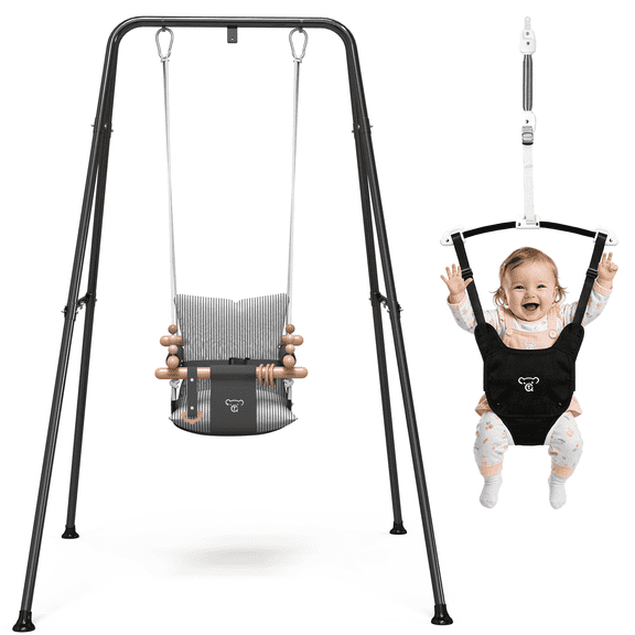 Baby Swing Outdoor with Foldable Stand, Indoor Baby Bouncer Jumper for Infants up to 50lbs, Black