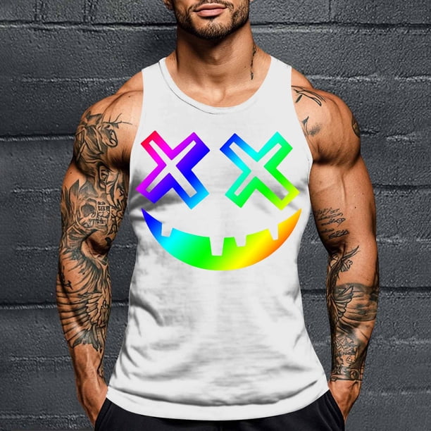 Camiseta sin mangas de cuello redondo para hombre, con estampado de Halloween, cuello redondo, estilo informal, deportiva, para hombre