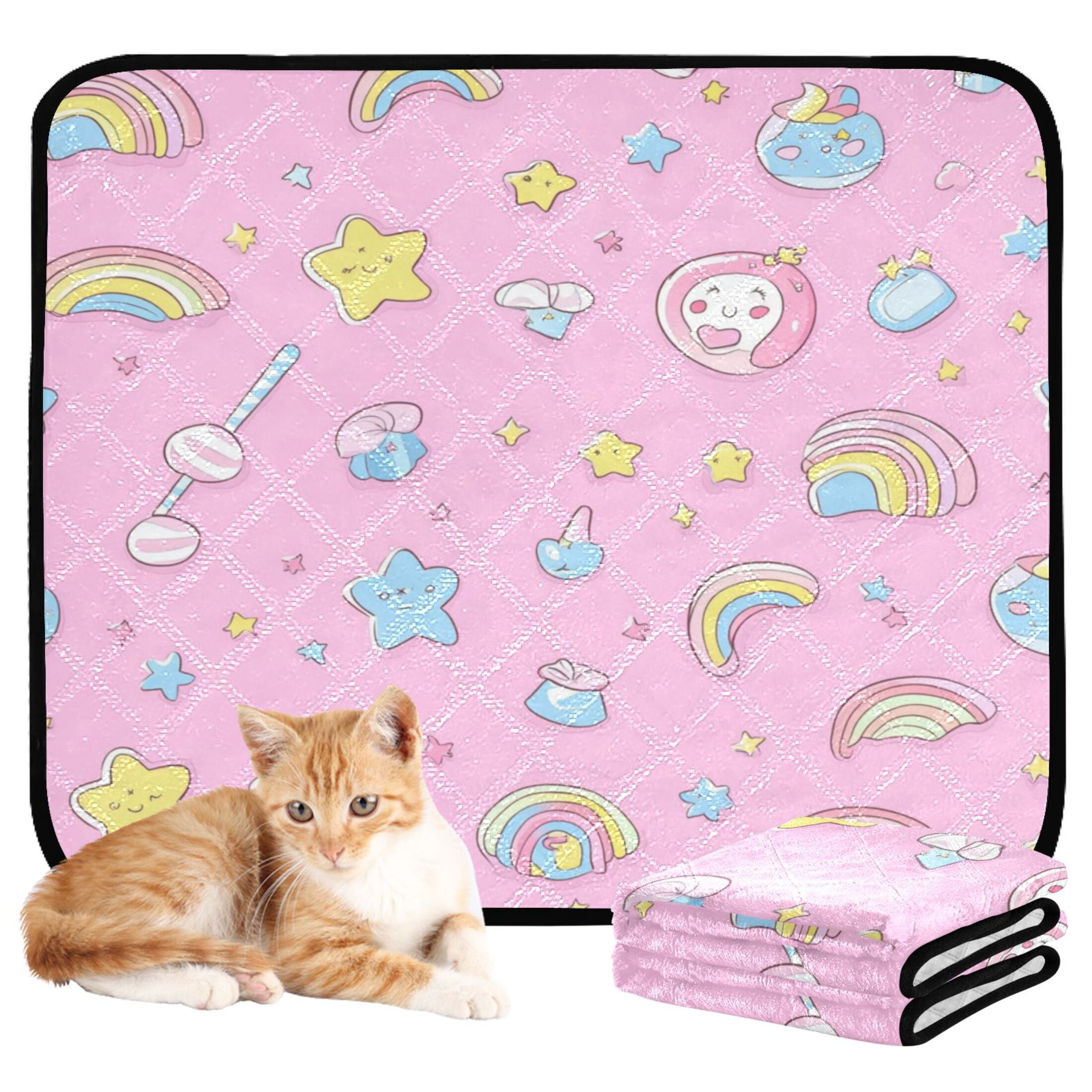 Qxltty A Pattern Of Kawaii Candy and Stars Cat litter Pads Pet Set of 2 Diaper Mats Center Anti-leakage Layer Absorbent Soft and Comfortable