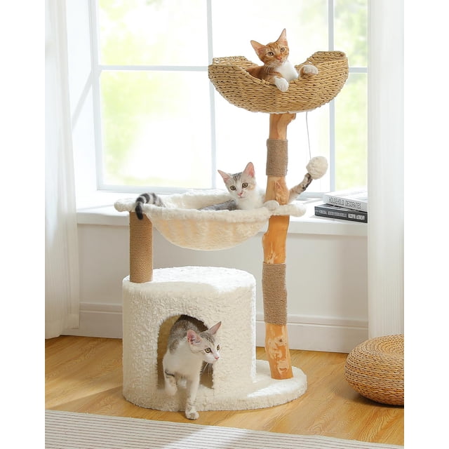 Árbol para Gatos MUTTROS Moderno para Gatos Grandes con Condo Acogedor Blanco