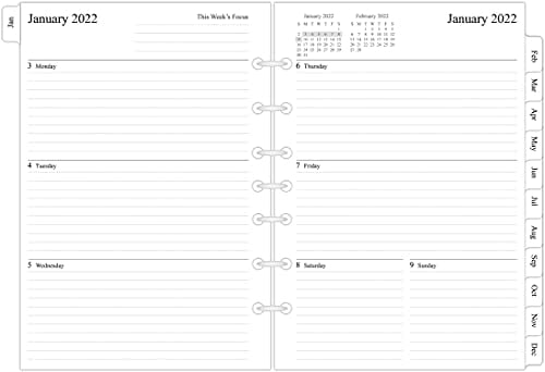 Runs from January 2022 to December 2022 2022 Weekly & Monthly Planner Refill Desk Size 4 5-1/2 x 8-1/4 7-Hole Punched