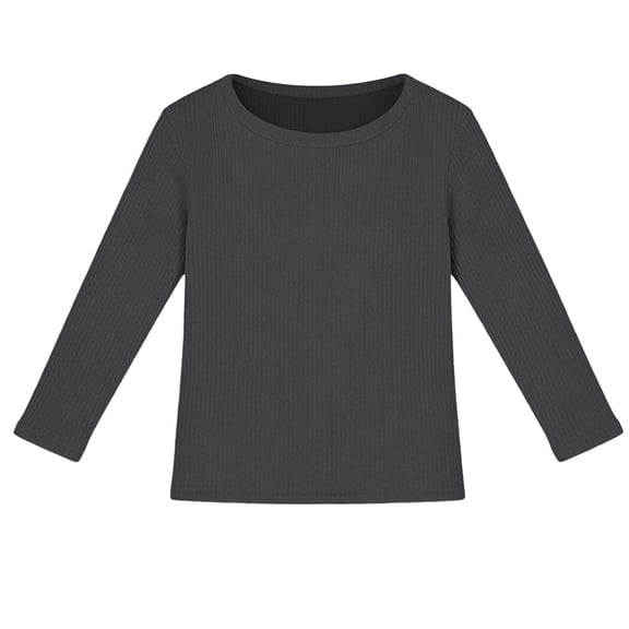 XEGLSBU Girls Long Sleeve Shirts 5T Cotton Girls Long Sleeve Ribbed Stretch Tee Slim Fit Casual Basic Top Kids Shirt Dark Gray Size 7-8 Years