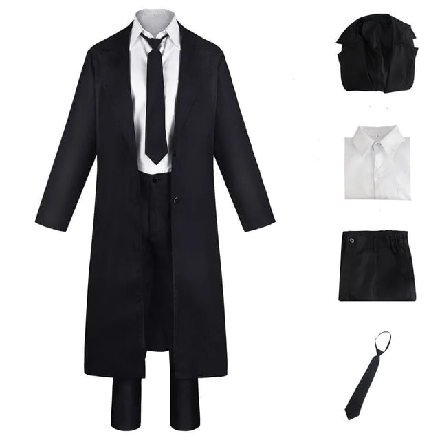 Disfraz de Cosplay Makima para hombre y mujer, traje de motosierra de Anime, camisa de gabardina negra, pantalones de corbata, peluca Makima, trenza larga roja ligera, uniforme