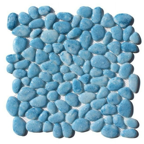 Intrend Tile GP022-Y 12 x 12 x 0.37 in. Aqua Blue Gloss Finish Pebble Glass Mosaic Tile