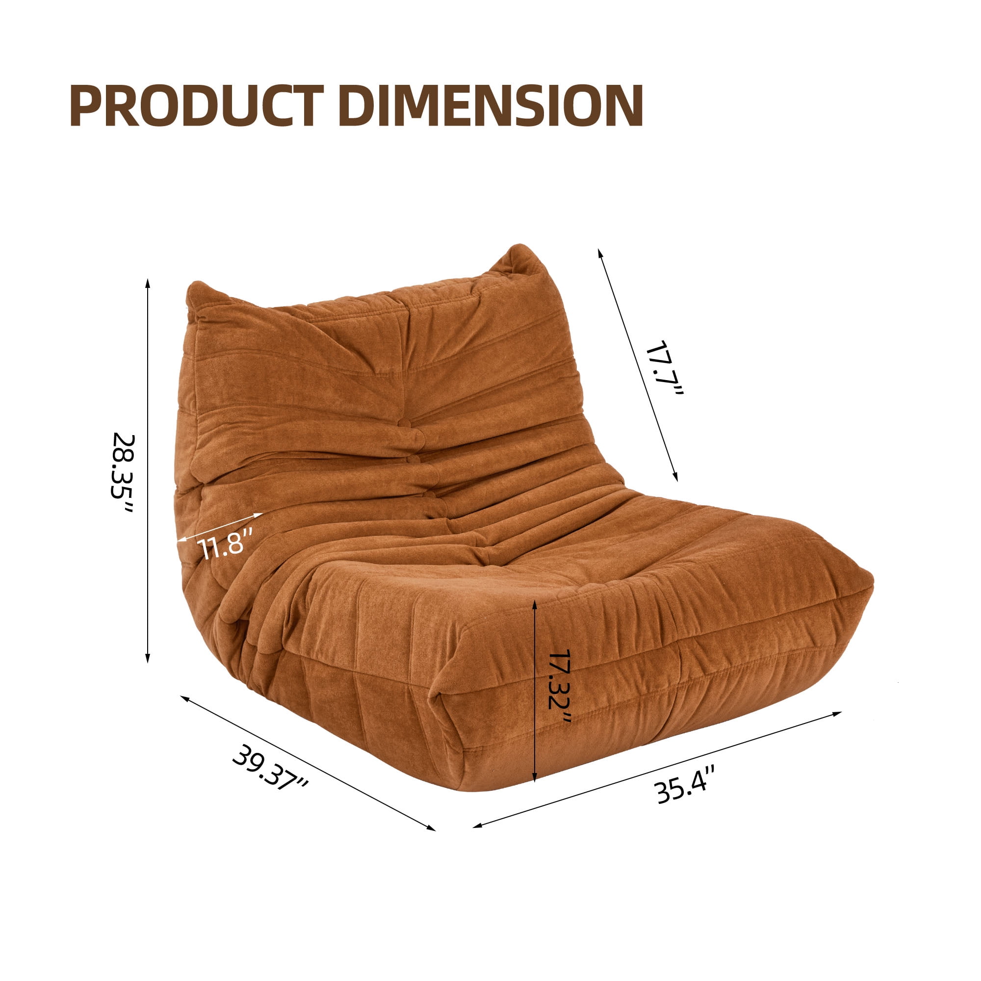 Aukfa Bean Bag Chair, Lazy Floor Sofa Lounger, Sponge Sofa Chairs for Adults, Fireside Chair for Living Room Bedroom, Caramel