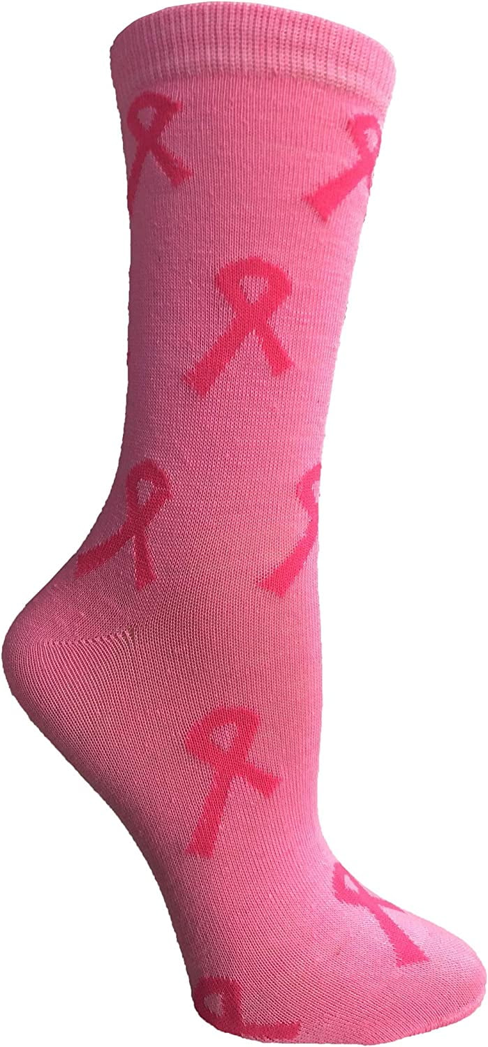 60 Pairs of Pink Ribbon Breast Cancer Awareness Ankle/Crew Socks for Women (Assorted (Crew))