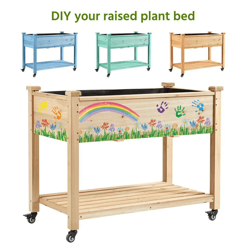 Alden Design Wood Raised Garden Bed Planter Box with Wheels for Outdoor/Indoor, Large