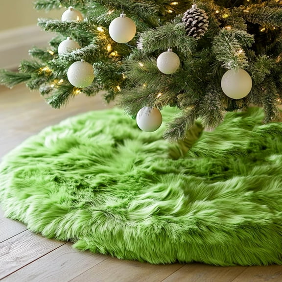 48 Inch Green Christmas Tree Skirt Plush Decoration for Merry Christmas Party - Faux Fur Christmas Tree Skirt Decorations Green 48 INCH