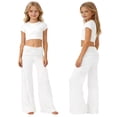 thumbnail image 2 of Flare Leggings for Teen Girls Fold Over Yoga Pants Stretch Bell Bottom Y2K Casual Low Rise Wide Leg Sweatpants Cute Bottoms, 2 of 3