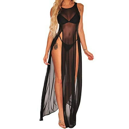 Women Lingerie Sleepwear Night Gown Mesh See Through Maxi Dress Bikini Cover Up