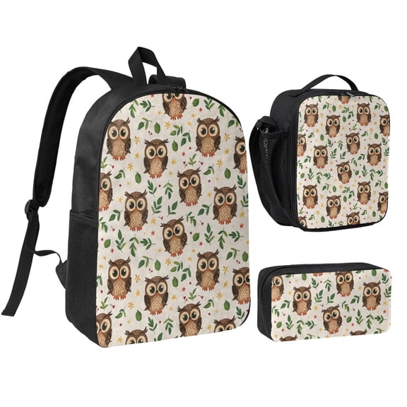 Cute Owl And Leaf Backpack Set 3pc ,Backpack with Lunch Bag and Bag 17 Inch