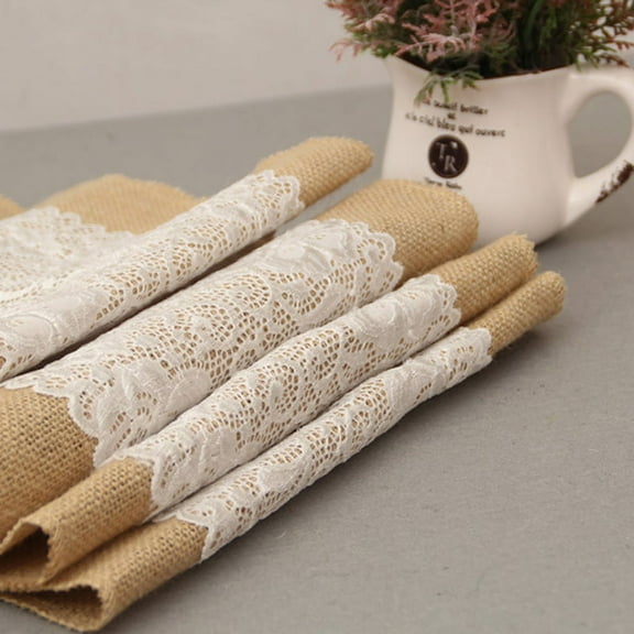 30*180cm Vintage Burlap Lace Hessian Table Runner Natural Jute Wedding Decor WA