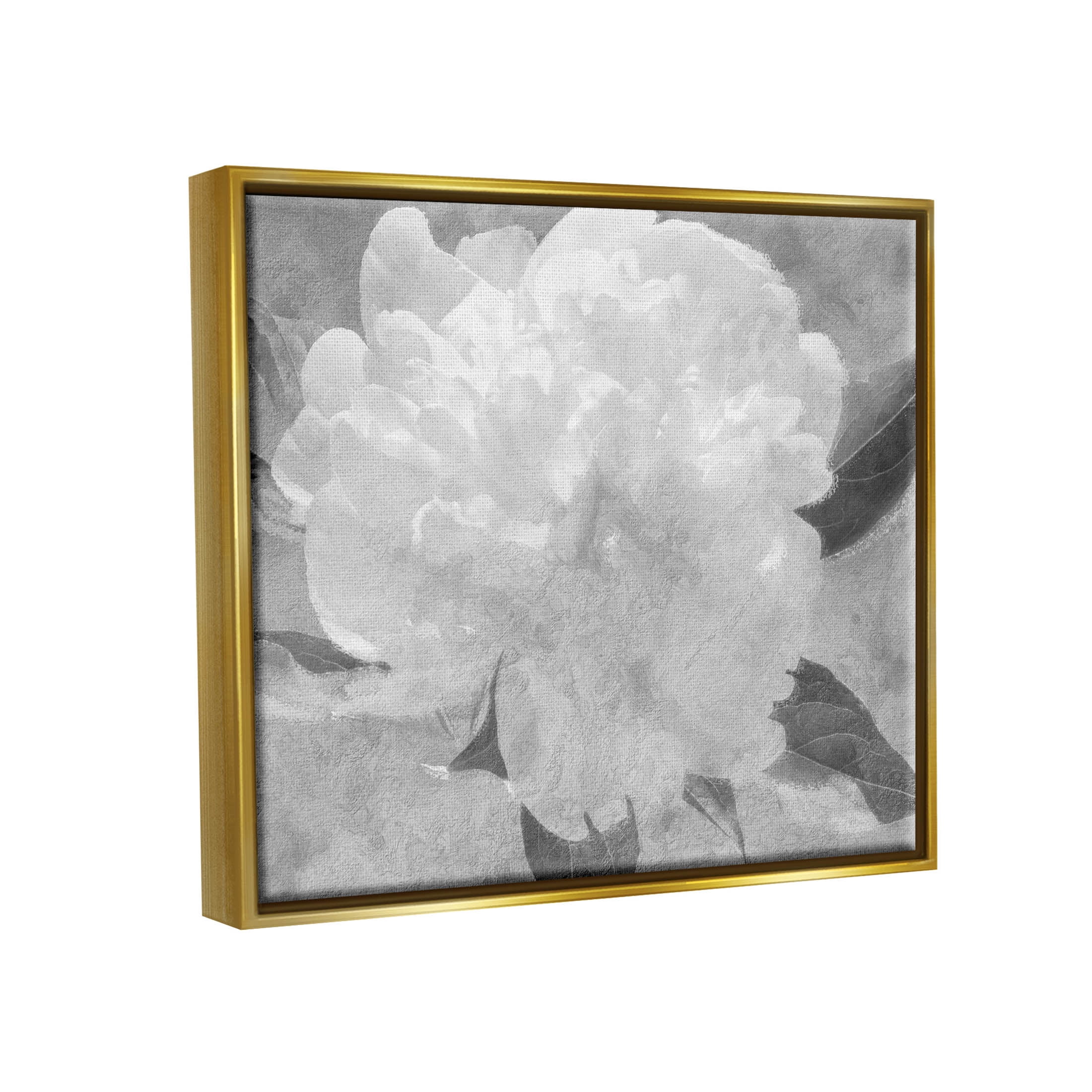 White Flower Blossom Monochrome Botanical & Floral Graphic Art Metallic Gold Framed Art Print Wall Art