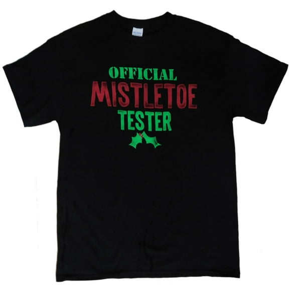 Mens Black Official Mistletoe Tester Christmas Holiday T-Shirt L