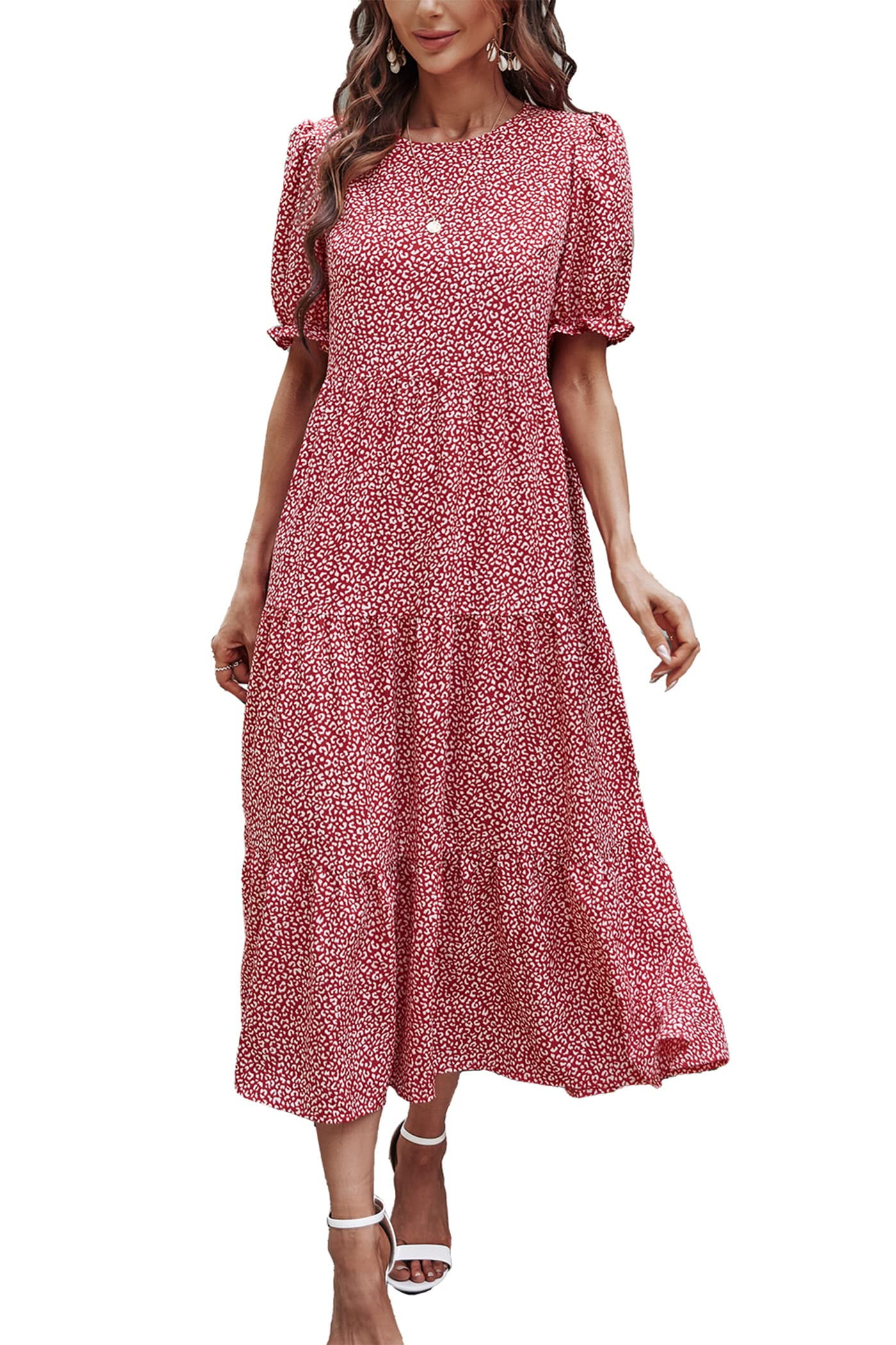 Fantaslook Dresses for Women Summer Casual Boho Dress Floral Print Puff