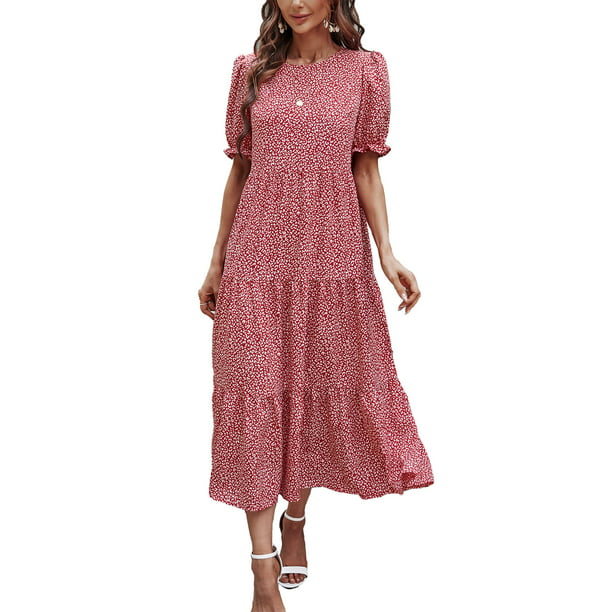 Fantaslook Dresses for Women Summer Casual Boho Dress Floral Print Puff ...