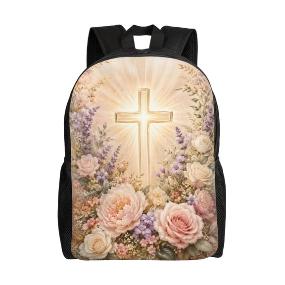 Floral Cross Backpack Full Front Print Travel Laptop Bag for Men and Women