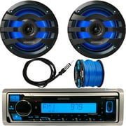 Kenwood KMR-M328BT Single DIN Marine/MotorSports SiriusXM Ready USB Bluetooth Digital Media Receiver, 2x 6.75" 2-Way 260 Watts Max Power Marine Black LED Speakers, Antenna, Speaker Wire