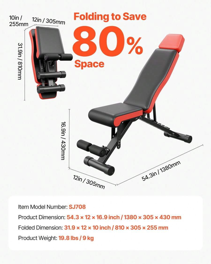 Weight Bench, 660lbs Adjustable Weight Bench Press For Full Body Workout, Exercise Sit Up Bench For Home Gym Strength Training, Flat Bench With Extended Head/Neck Protection & Quick Folding