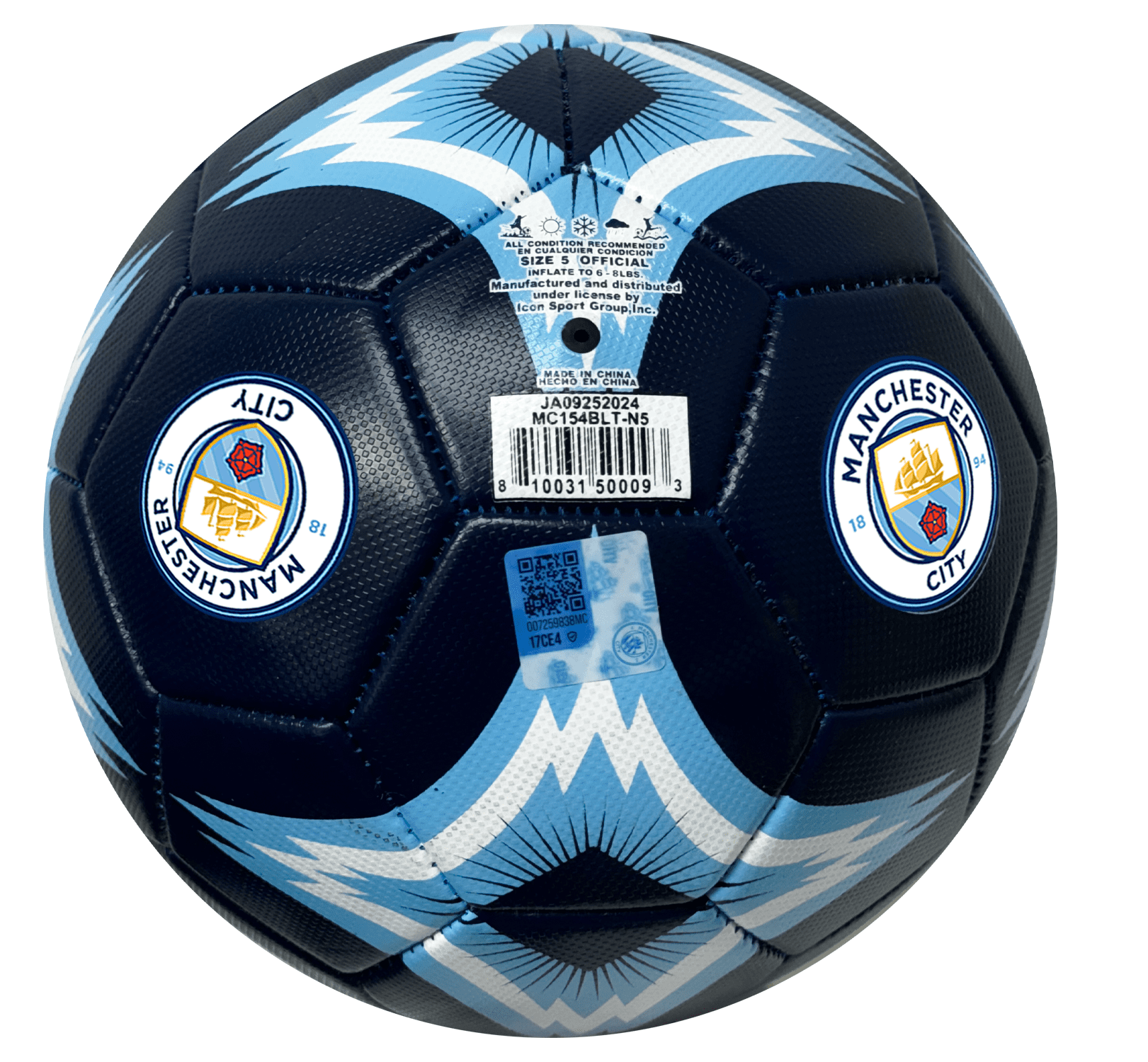Manchester City Soccer Ball, Size 5, Blue/White, Official Licensed