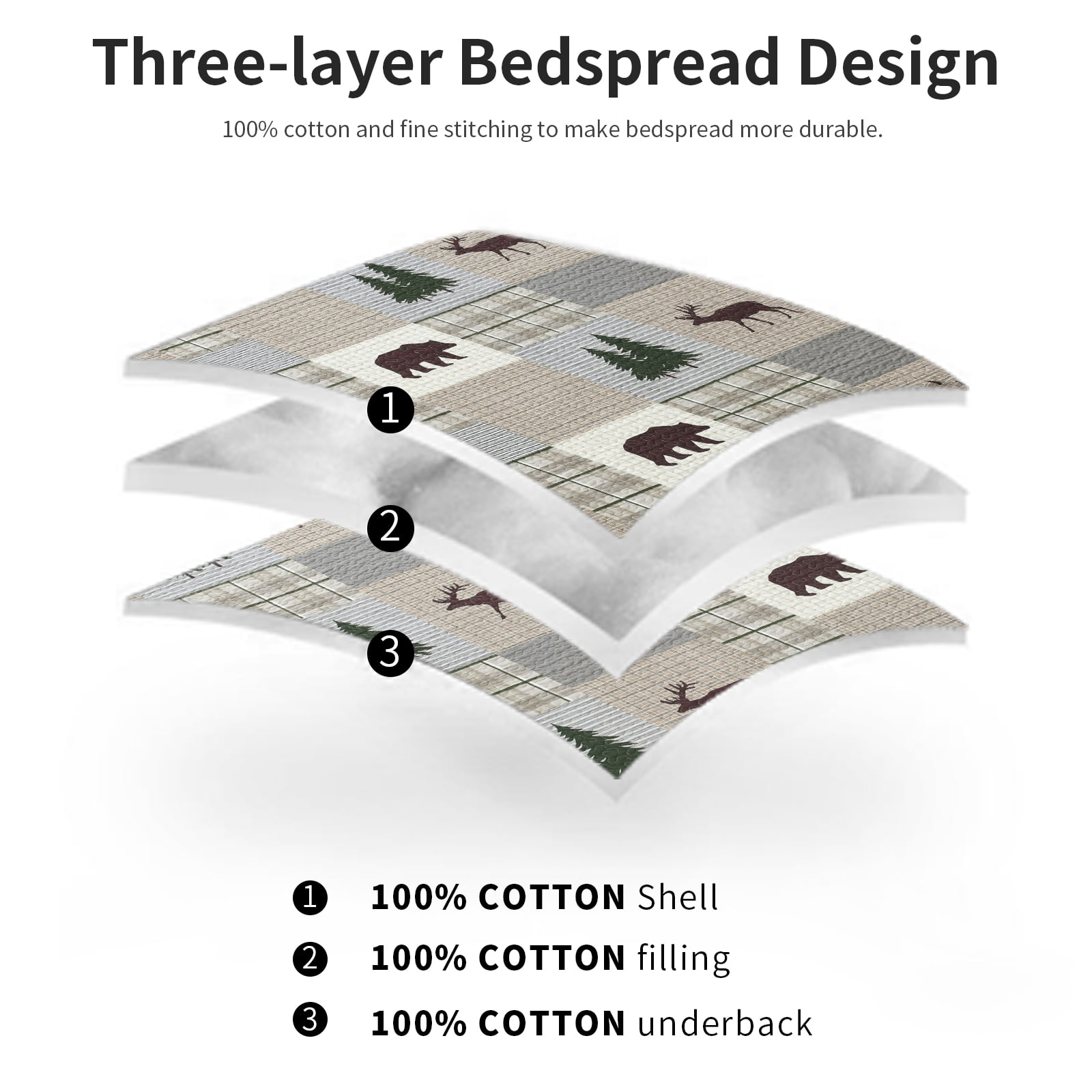 DDUOXIN Farmhouse Cotton Queen Quilt Set - 100% Cotton Brown Gray Patchwork Plaid Rustic Cabin Queen Size Bedspread, Neutral Lightweight Reversible Quiltd Coverlet Set with 2 Pillow Shams, 3 Piece